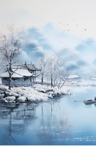 中国风 冬天 雪景 房屋 风景 山水