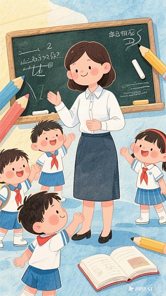 画 童年 配图 插画 中国风 卡通 孩子 学校 学习 教师 学生