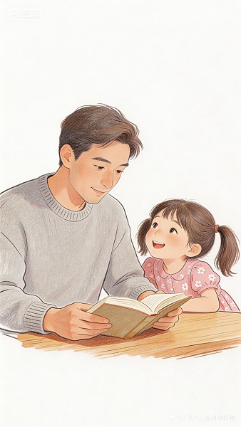 父女看书插图 人物 心 生活 家